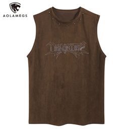Vintage Mens Y2K Vest Letter Washed Tank Tops Summer High Street Punk Style Vest Hip Hop Unisex Sleeveless T-shirts Streetwear 240429