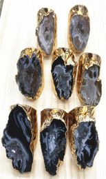 Natural Brazilian Electroplated Golds Colour Edged Slice Open Agates Geode Drusy Druzys Mens Wedding Rings Engagement Ring Set12639893