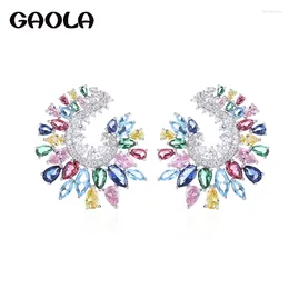 Stud Earrings GAOLA Elegant Romatic Statement Micro-inserts Multicolor Cubic Zirconia Big Wedding Jewelry GLE6506L