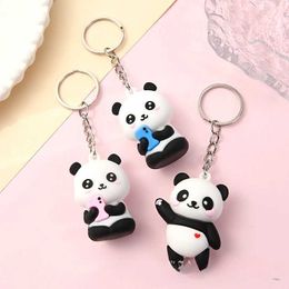 Keychains Lanyards 2023 Novel Cute Cartoon Couple Panda Keychain Pendant Car Bag Keychain Female Jewelry Gift Q240429