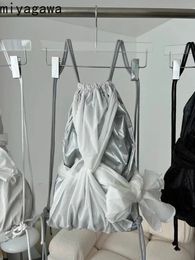 Miyagawa Korean Functional Silver White Lace Up Bow Knot Fashion Backpacks Cusal Spicy Girl Y2k Bandage Backpack 240430