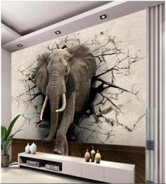 WDBH custom po 3d wallpaper Elephant breaking wall background painting home decor living room 3d wall mural wallpaper for walls4522028052