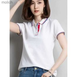 Women's T-Shirt Summer short sleeved womens loose cotton polo shirt womens casual lapel sports top black and white business shirtWX