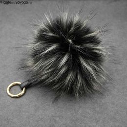 chains Lanyards Large Genuine Fur Keychains Bag Charm Ring Fluffy Fur Ball Llaveros Bag Pendant Port keychain accessories R231201