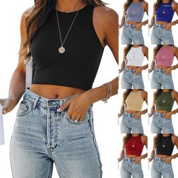 Women's T Shirts Summer Sleeveless Tank Top Women Clothing 2024 Y2k Fashion Corset Sexy Round Neck Cropped For Woman Casual Tight T-shirt