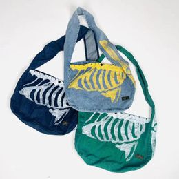 Shoulder Bags 2024 KAPITAL Denim Canvas Bag Backpacks Men Women 1:1 Quality Vintage Bone Print