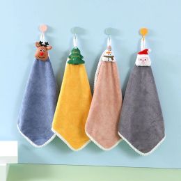 Towels Kids Christmas Style Hand Towel Cartoon Elk Snowman Santa Claus Xmas Tree Velvet Towel Bathroom Hanging Towel Adsorption Cloth