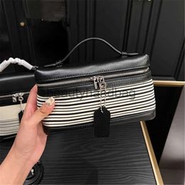 Loro Piano LP LorosPianasl Lp19 Bag Lunch Mini women Box streak Makeup Bag Extra Pocket Pouch With Wide Opening Crafted From Butter Soft Calf Leather And Canvas Stripe