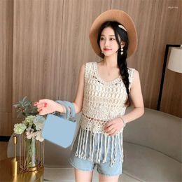 Women's Tanks Women Hollowed Crocheted Tassels Sleeveless Crop Top Beach Cover Up Vests