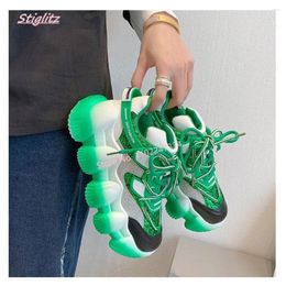 Casual Shoes 2024 Green Sneakers Design Lace Up Mixed Colours Platform Round Toe Fashion Run Leather Mesh