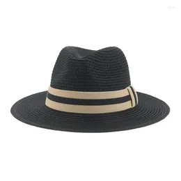 Berets Summer Hats Solid Khaki White Black Band Classic Women Hat Panamas Wide Brim Outdoor Straw Sun Protection Dress Formal Men