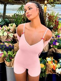 Hugcitar Spring 2 Piece Sets Pink Long Sleeve Shawl Slips Bows Sexy Bodycon Playsuit Women Outfits Vacation Rave Party 240412
