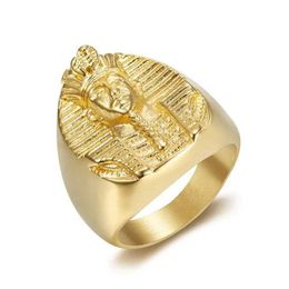 Band Rings Hip hop 316L stainless steel golden Egyptian pharaoh ring for mens rock and mens signature finger Jewellery gift size 8-13 in the United States J240429