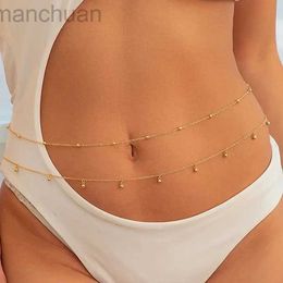 Waist Chain Belts Ingemark 2Pcs/Set Simple Tiny Ball Pendant Waist Belly Chain Women Summer Bikini Boho Tassel Belt Body Jewellery Y2K Accessories d240430