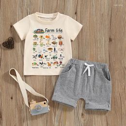 Clothing Sets Little Boy Girl Summer Outfit Cute Animal Print Round Neck Short Sleeve Tops Elastic Waist Shorts Baby Toddler Set