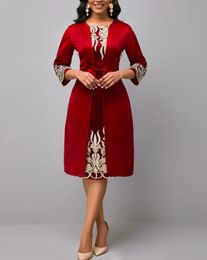 Dresses for Women Summer Spring Women 3/4 Sleeve Round Neck Red Purple Blue Polyester Bodycon Dress Red Dress S-5XL 240415