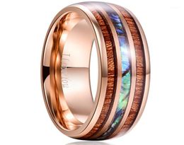 8MM Acacia Abalone Shell Tungsten Steel Ring Male Rose Gold Color Engagement Anniversary Birthday Gift Wood Men Ring Bague Homme16535153