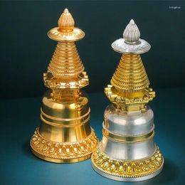 Decorative Figurines 22cm Pure Copper Bodhi Stupa Tower Exquisite Design Carving Auspicious Symbol Lotus Base Vajra Bottom Decorate Pagoda