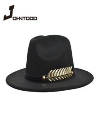 Vintage classic felt jazz fedora hat big brimmed cloche cowboy panama for women men black red bowler4109859