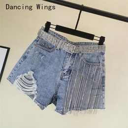 Women's Shorts Female Hole Denim 2024 Summer High Waist Slimming Drilling Fringed Ripped Wide Leg Pants Jeans