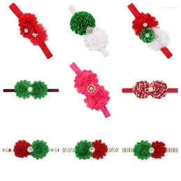 Hair Accessories 10pcs Xmas Girl Christmas Chiffon Rhinestone Button Flowers Elastic Headband Chic Vintage Hairband Pography Props SD001