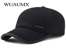 Wuaumx Winter Thicker Baseball Cap For Men With Earflaps Keep Warm Cotton Snapback Cap Men Father Hat Ear Protection Casquette Y194651820