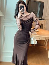 Casual Dresses Fashion Spring Autumn Mermaid Long For Women Clothing Mujer Ladies Elegant O-Neck Bodycon Elastic Dress Robe Femme