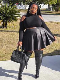 Skirts Womens Black Plus Size 7XL 8XL 9XL Matte Leather Flare High Waist Pleated Elastic Leather Womens PU Elegant Shorts Newly Customized XW