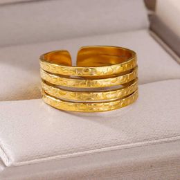 Wedding Rings Stainless Steel Rings for Women Multilayer Bead Gold Colour Wide Finger Ring Female Aesthetic Jewellery Accessories anillos mujer