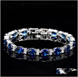 Bracelets Jewelryvictoria Luxury Jewellery Brand 925 Sterling Sier Oval Cut Blue Sapphire Cz Diamond Ruby Women Wedding Bracelet For5087818