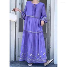 Casual Dresses Cotton Flower Embroidery Vintage For Women Spring Summer Loose Maxi Long Dress Femme Holiday Robe J141