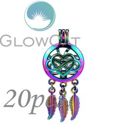 20X CC791 Rainbow Colour Dream Catcher Heart Infinity 8 Beads Cage Essential Oil Diffuser Oyster Pearl Cage Locket Pendant7410264