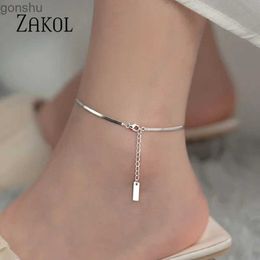 Anklets ZAKOL Simple Tag Silver Color Snake Bone Blade Anklet 2023 New Summer Light Fashion Versatile Ins Jewelry WX
