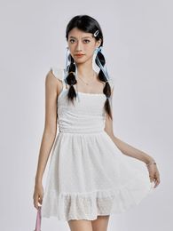 Women s Swiss Dot Short Dress with Pocket Boho Sleeveless V Neck Mini Summer Beach Dresses 240424