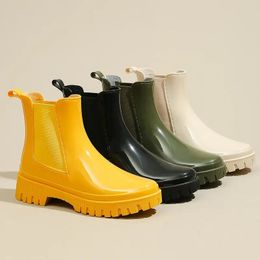 Rain Shoes Women Waterproof Boots Chelsea Chunky Galoshes Garden Work Rubber Boot Female Oil-proof Non-slip Kitchen Footwear 240428