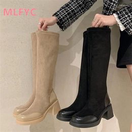 Boots Knee Length For Women In Autumn And Winter 2024 Thick Heeled That Increase Height Show Slimming Elasticity