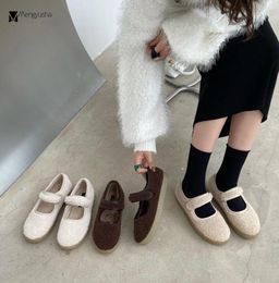 Casual Shoes Hook & Loop Lambswool Mary Janes Woman Fur Flats Winter Cotton Women Thicken Soled Fleeces Loafers Warm Plush Moccasins