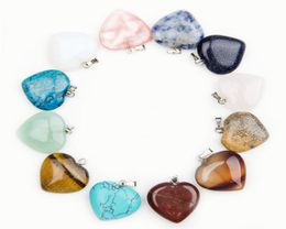 Heart natural Stone Gemstone Charms Pendants High Polished Loose Beads Silver Plated Hook Fit Bracelets and Necklace Jewelry acces6229869
