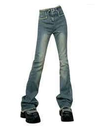 Women's Jeans Women Slim Gyaru Fashion Denim Pants Design Flared Jean Long Trousers With Belt Y2k Streetwear 2000s Aesthetic Bell Bottoms