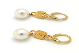 18 K Yellow Fine Gold Filled Lady039s Elegant 10mm Pearl Drop Clip Dangle Hoop Earrings Stamp DIY9170879