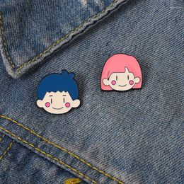 Brooches Cartoon Cute Boys And Girls Enamel Pins Kawaii Couple Avatar Lapel Badges Anime Jewellery Gifts For Lovers Drop