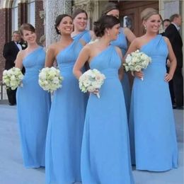 Boyut mavi artı nedime elbiseler şifon zemin uzunluğu bir omuz kolsuz özel yapım hizmetçisi onur elbisesi plaj düğün partisi vestidos 401