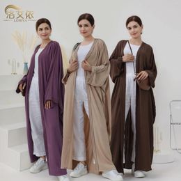 Ethnic Clothing Elegant Chiffon Muslim Dresses Abayas For Women Turkey Dubai Embroider Long Solid Color Loose Open Robes Cardigan Dress