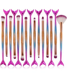 New Arrival 15pcs Mermaid Foundation Eyeshadow Contour Eye Lip Makeup Brushes Set Drop 0914 Cosmetic Brushes Tools7231673