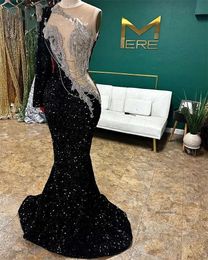 Sexy O Neck Long Prom Dress For Black Girls 2024 Sparkly Beaded Tassel Birthday Party Dresses Sequined Evening Gowns Robe De Bal 0431