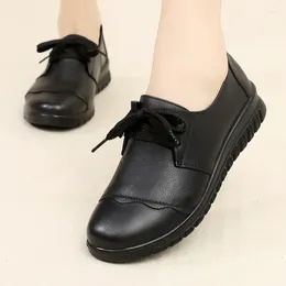 Casual Shoes 2024 Spring Sneakers Women's Flat Loafers Lace Up Leather Slip-On Mom Women Breathable Black