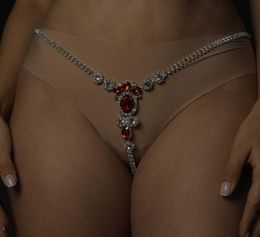 Stonefans Rhinestone Crystal Thong Woman Bikinis Panties Bling Jewellery Sexy Waist Beads Belly Silver Underwear Body Chain Gift P089805524