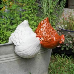 Garden Decorations Chicken Figure Funny Housewarming Gift Art Crafts Plug In Resin Backyard Decoration Rooster Figurines Fence