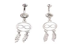 Lucky 8 Dream Catcher Feather Rhinestone Piercing Belly Button Navel Ring Barbell piercing indiano4759083