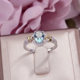 Fine Jewelry Wedding Rings For Women Sterling 925 Cubic Zirconia Blue Oval Stone Engagement Rin0000000g Anillos Mujer Party Gift 240424